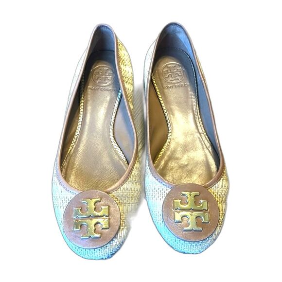TORY BURCH Reva Ballet Flats Shoes Natural Woven Raffia Straw Beige size 8.5 M - Picture 1 of 9